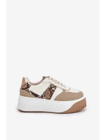 Sneakersy Damskie Na Masywnej Platformie Zwierzęcy Wzór Beżowe Telanila