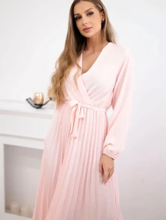 Šaty s viazaným plisovaným lemom púdrovo ružové