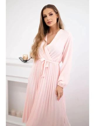 Šaty s viazaným plisovaným lemom púdrovo ružové