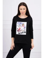 Blúzka s grafikou 3D Watch čierna