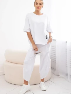 Súprava bavlnená blúzka + nohavice biela