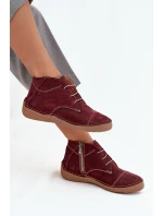 Skórzane Półbuty Damskie Z Przeszyciami Na Zamek Artiker 57C2116 Bordowe