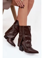 Kovbojky s otočeným límcem a zdobením Vyhřívané hnědé Inessia