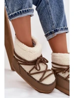 Dámské sněhule s beránkovou podšívkou na zavazování tmavě béžové Belira