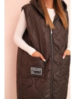 Dámske Plus veľkosť prešívaná vesta s kapucňou na zips Mocca