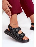 Damskie Sandały Z Ozdobnymi Detalami Na Rzepy Czarne Zoliner