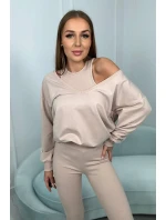 3-dielny set blúzka + top + legíny svetlo béžová
