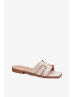 Zdobione Klapki Na Płaskim Obcasie Beżowe Anniles