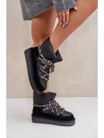 Zamszowe Śniegowce Damskie Z Grubym Sznurowaniem D.Franklin DFSH375003 Czarne