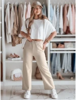 Dámske široké rebrované nohavice LUXEEN moka FashionStreet UY2520