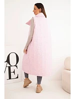 Dámska prešívaná dlhá vesta s vreckami a stojacím golierom candy pink