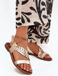 Sandały Damskie Z Naturalnej Skóry Na Płaskim Obcasie Zazoo 3564 Złote