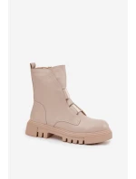Zateplené boty worker pro ženy na zip z eko kůže světle béžové Mailyra
