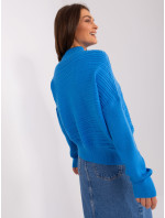 Modrý dámsky sveter s asymetrickým rolákom
