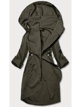 Tenký dámsky prehoz cez oblečenie v khaki farbe s kapucňou (B8118-11)