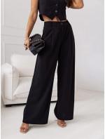 Elegantný čierny dámsky set - krátka vesta a široké nohavice (VE90)