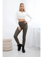 Push up nohavice v khaki farbe z ekokože