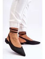 Wiązane Baleriny Z Dżetami Czarne Mavis