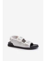 Jeansowe Zdobione Sandały Damskie Białe Irmale