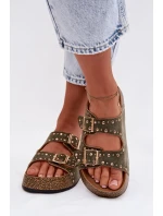 Dámské pantofle se zlatými sponami a knoflíky tmavě zelené Tervina