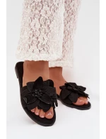 Dámské ploché pantofle s ozdobnými květinami Černé Elzoria