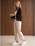 Dámske joggerové nohavice z manšestru s opaskom, béžové, FashionStreet UY3138 Dámske joggerové nohavice z manšestru s opaskom, béžové, FashionStreet UY3138