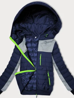 Tmavo modro-šedá dámska bunda z rôznych spojených materiálov (8M916-215)