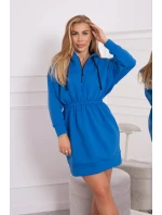 Zateplené šaty s kapucňou chrpovo modré
