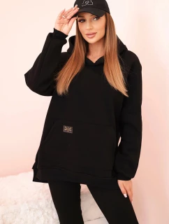 Dámska bavlnená mikina s kapucňou a legíny s vysokým pásom čierna