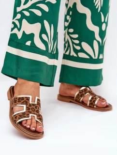 Kožené ploché šľapky s panterom Zazoo 40383 Brown