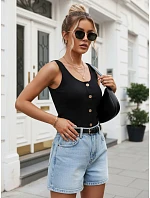 Dámsky viskózový rebrovaný top s gombíkmi čierny FashionStreet RY2923 Dámsky viskózový rebrovaný top s gombíkmi čierny FashionStreet RY2923