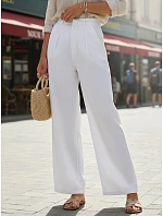 Dámske ľanové nohavice so širokými nohavicami biele FashionStreet UY3078