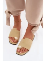 Dámské ploché pantofle s ozdobným detailem Eko semiš žluté Selavine