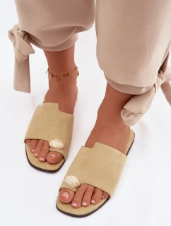 Dámské ploché pantofle s ozdobným detailem Eko semiš žluté Selavine