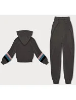 Dámska tepláková súprava v grafitovej farbe s farebnými vsadkami (AMG-346A)