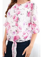 Dámska blúzka s kvetinovým vzorom a viazaním v spodnej časti fuchsiová