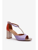 Skórzane Sandały Na Słupku Laura Messi 2759 Fioletowe