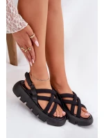 Sandały Damskie Na Platformie Z Paskami Czarne Filamira