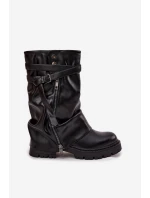 Kozaki Damskie Z Wywiniętą Cholewką Do Połowy Łydki Z Paskiem Czarne Darisa