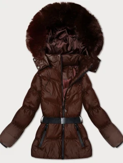 Zimná bunda s kapucňou a opaskom J Style hnedá (5M3322-158)