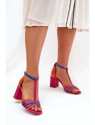 Skórzane Sandały Na Słupku Laura Messi 2879 Multikolor
