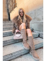 Kožené semišové dámské kozačky s přezkami zateplené Big Star OO274A182 béžové