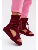 Dámské sandály Eko semiš s vysokým páskem a šněrováním Bordó Ferlisse
