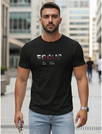 Pánske tričko s veľkým nápisom, bavlnené, čierne, FashionStreet NX5137R Pánske tričko s veľkým nápisom, bavlnené, čierne, FashionStreet NX5137R