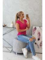 Blúzka s čipkovým výstrihom fuchsiová