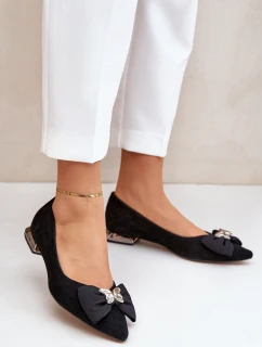 Eleganckie Zamszowe Baleriny Damskie Z Kokardką Laura Messi 2893 Czarne