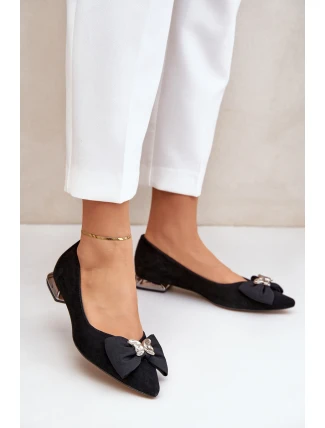 Eleganckie Zamszowe Baleriny Damskie Z Kokardką Laura Messi 2893 Czarne
