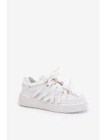 Eko Skórzane Sneakersy Na Platformie Białe Penolle