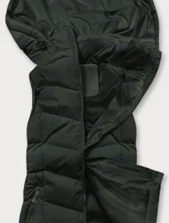 Dámska pérová vesta v army farbe s kapucňou (5M720-136)