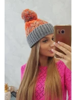 Dámska čiapka s brmbolcom Abigail K326 sivá+neon orange